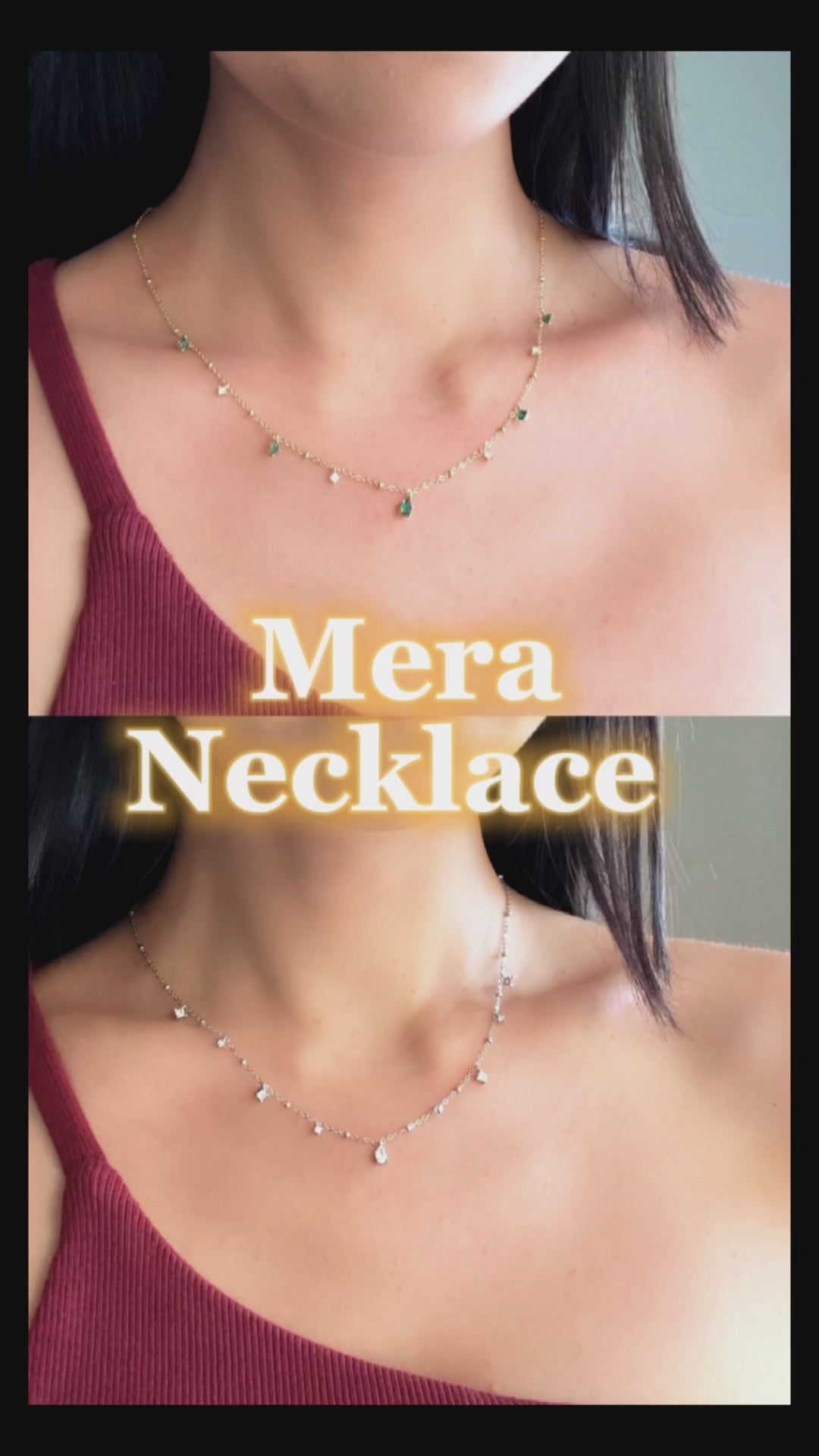 Video of model wearing Mera Emerald Pendant Necklace
