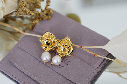 real pearl earrings antique gold rose