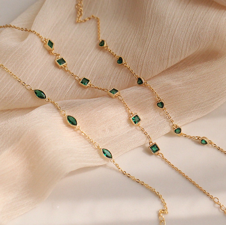 emerald green cubic zirconia stones bracelet dainty 