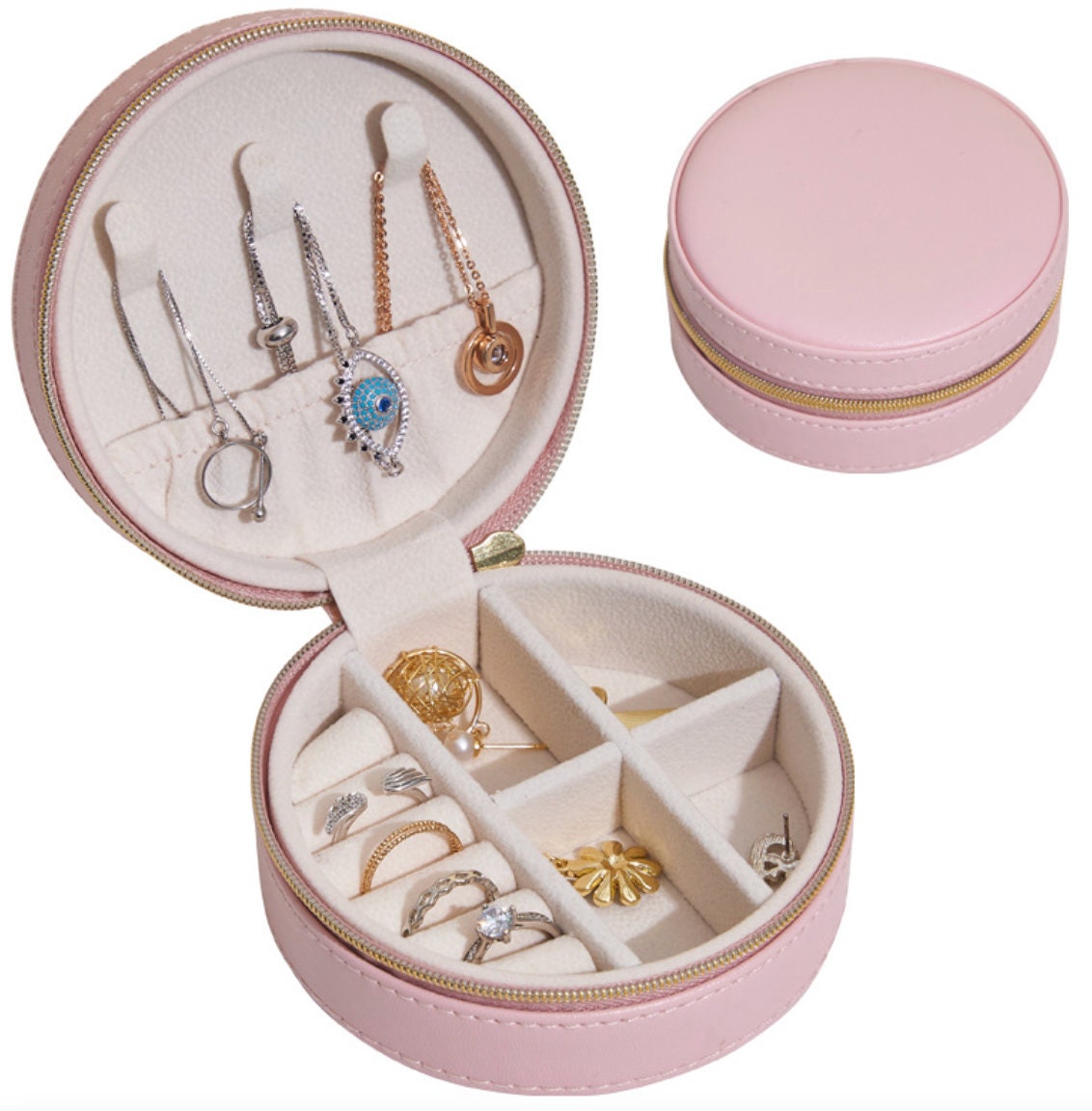 minimalist jewelry box interior in pink and gold color