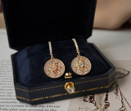 Exquisite gold coin dangle earrings with high quality cubic zirconia 
