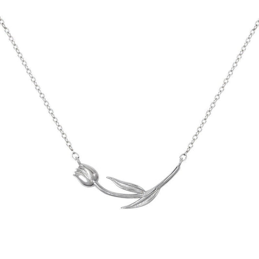 Silver tulip pendent necklace