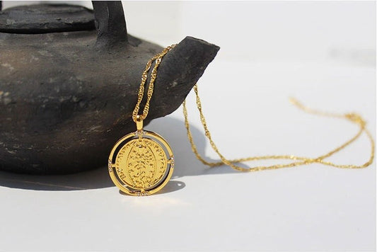 Roman medallion pendant gold necklace
