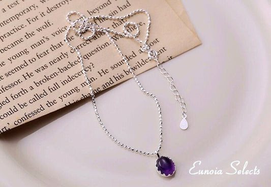 purple gemstone necklace silver chain