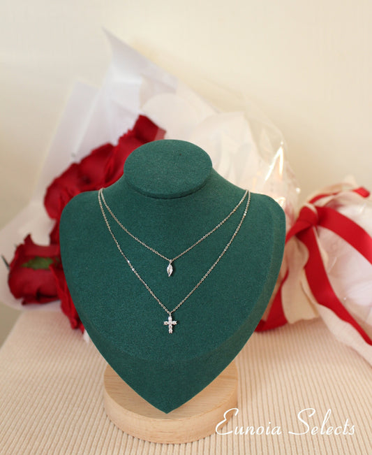silver cross necklace with thin layering chain