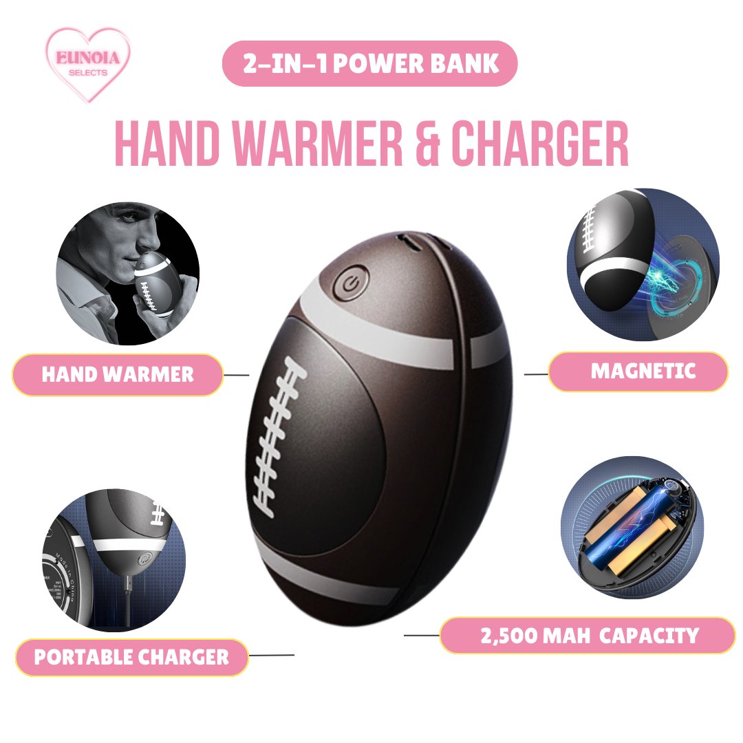 2 - IN - 1 Power Bank: Avocado/ Football 2,500 mAH Portable Charger, Hand WarmerPower Banks_Football__comfort travel_Hand Warmers