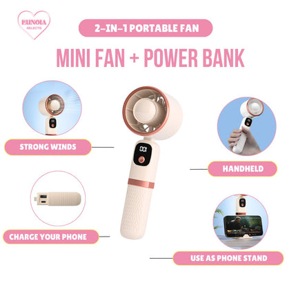 AirV 2 - IN - 1 Portable Mini Fan + Power Bank for TravelPower Banks_Pink__comfort travel_Phone Accessories