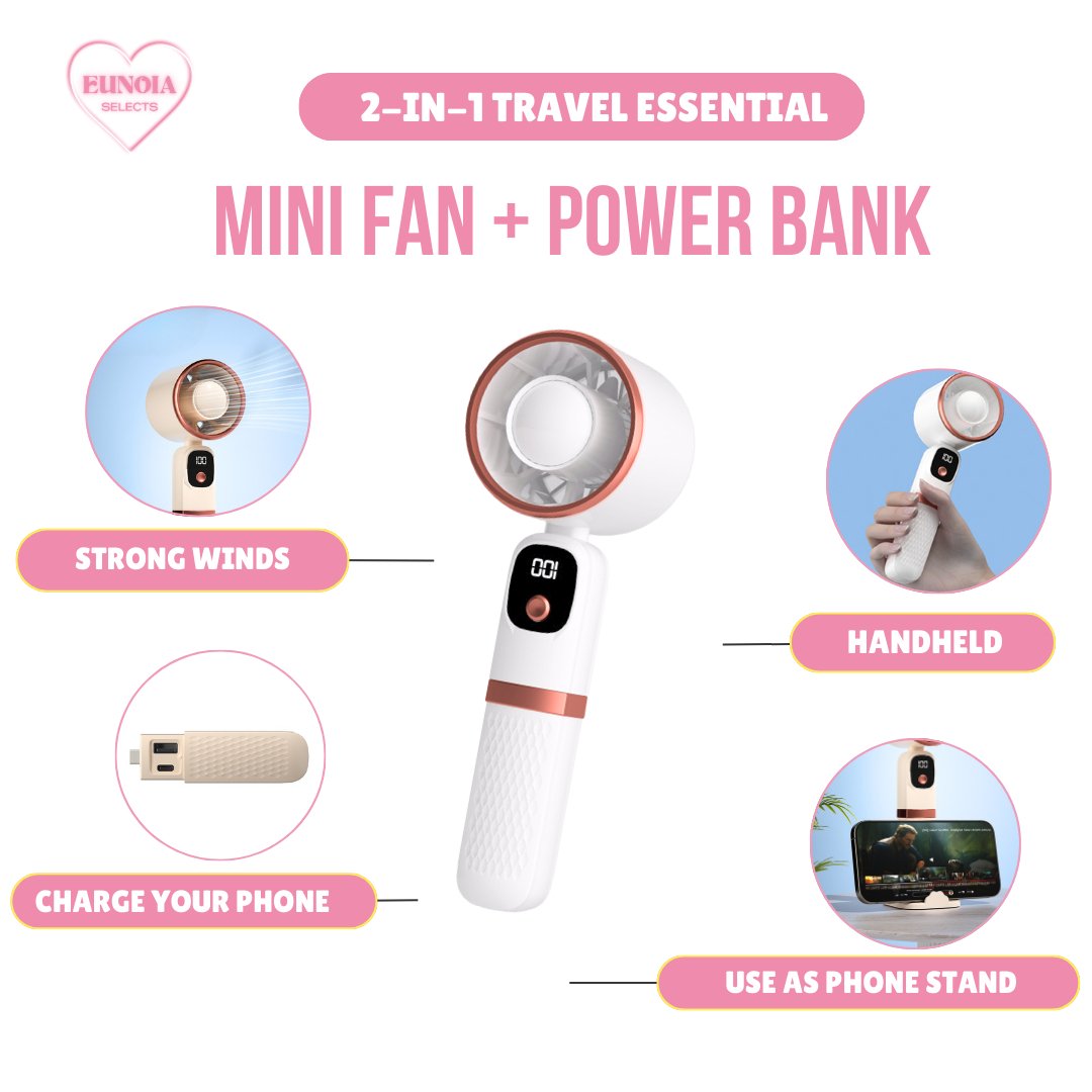 AirV 2 - IN - 1 Portable Mini Fan + Power Bank for TravelPower Banks_White__comfort travel_Phone Accessories