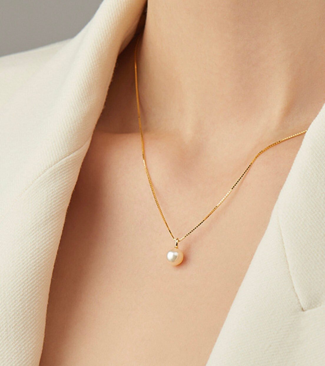 S925 Silver Necklace w. Dainty Floating Pearl Pendant | Minimalist ChicNecklaces_Gold_Pearl White_back_to_school_neck_birthday_necklace