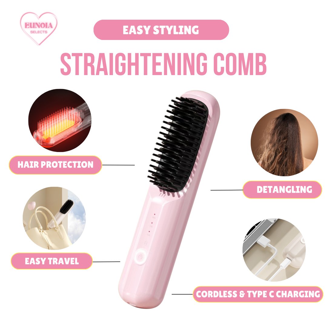 COCO Ceramic Hair Straightening Brush- Cordless & Portable – Eunoia Selects