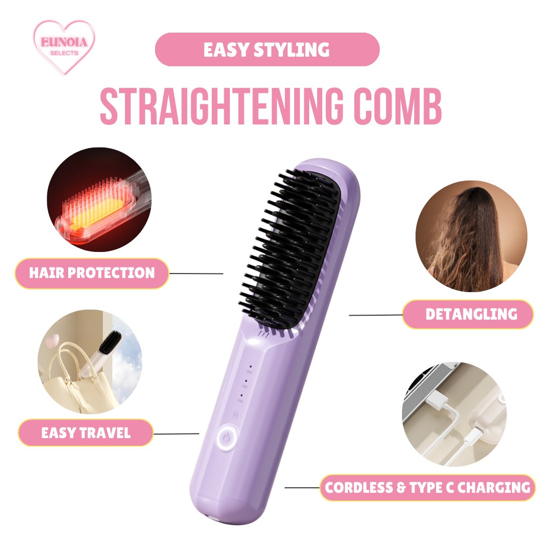 COCO Ceramic Straightening Comb - Cordless Charging Straighter/ CurlerHair Styling Tools_Purple__hair products_Stylish Travel