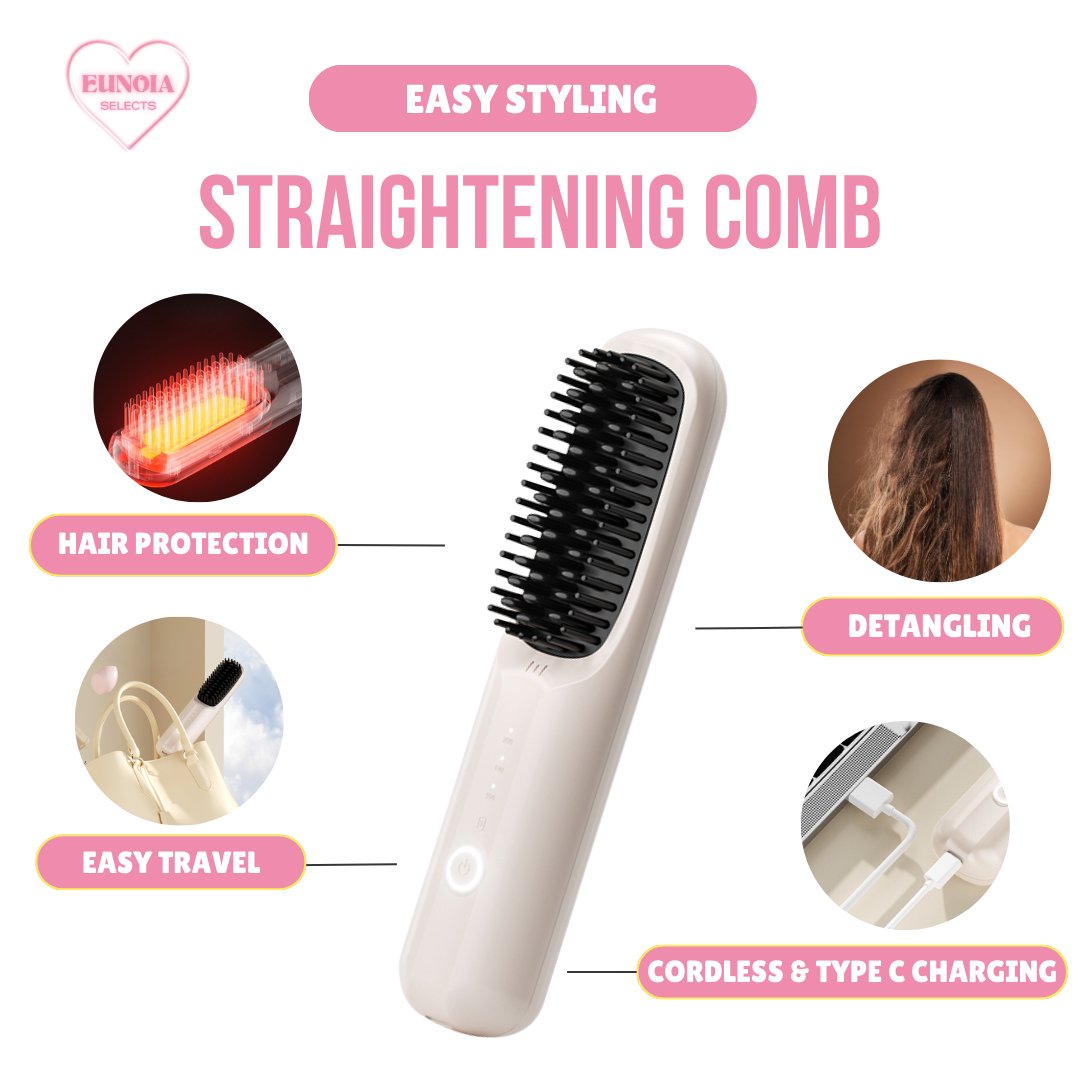 COCO Ceramic Straightening Comb - Cordless Charging Straighter/ CurlerHair Styling Tools_White__hair products_Stylish Travel