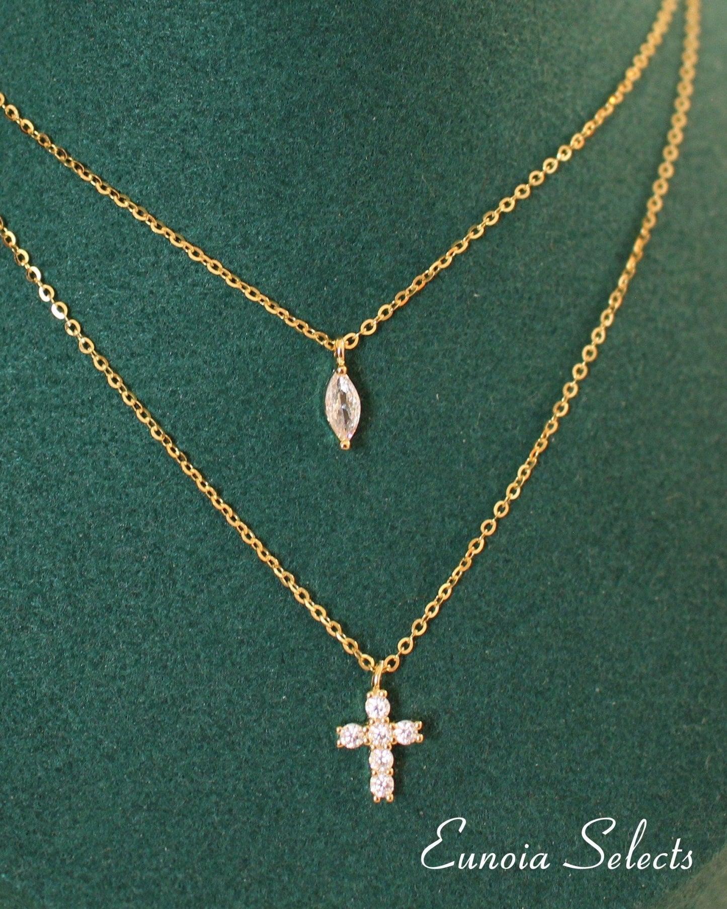 Cross Pendant Necklace + S925 Silver Gold Plated Layering ChainNecklaces_Silver_White_baptism_religious_baptize_christianity