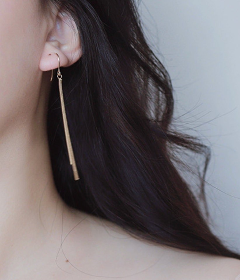 Dangling 14k Gold Fill Earrings w. Long String Tassel | Minimalist ChicEarrings_7 cm_Gold_14k Gold_classy_earrings