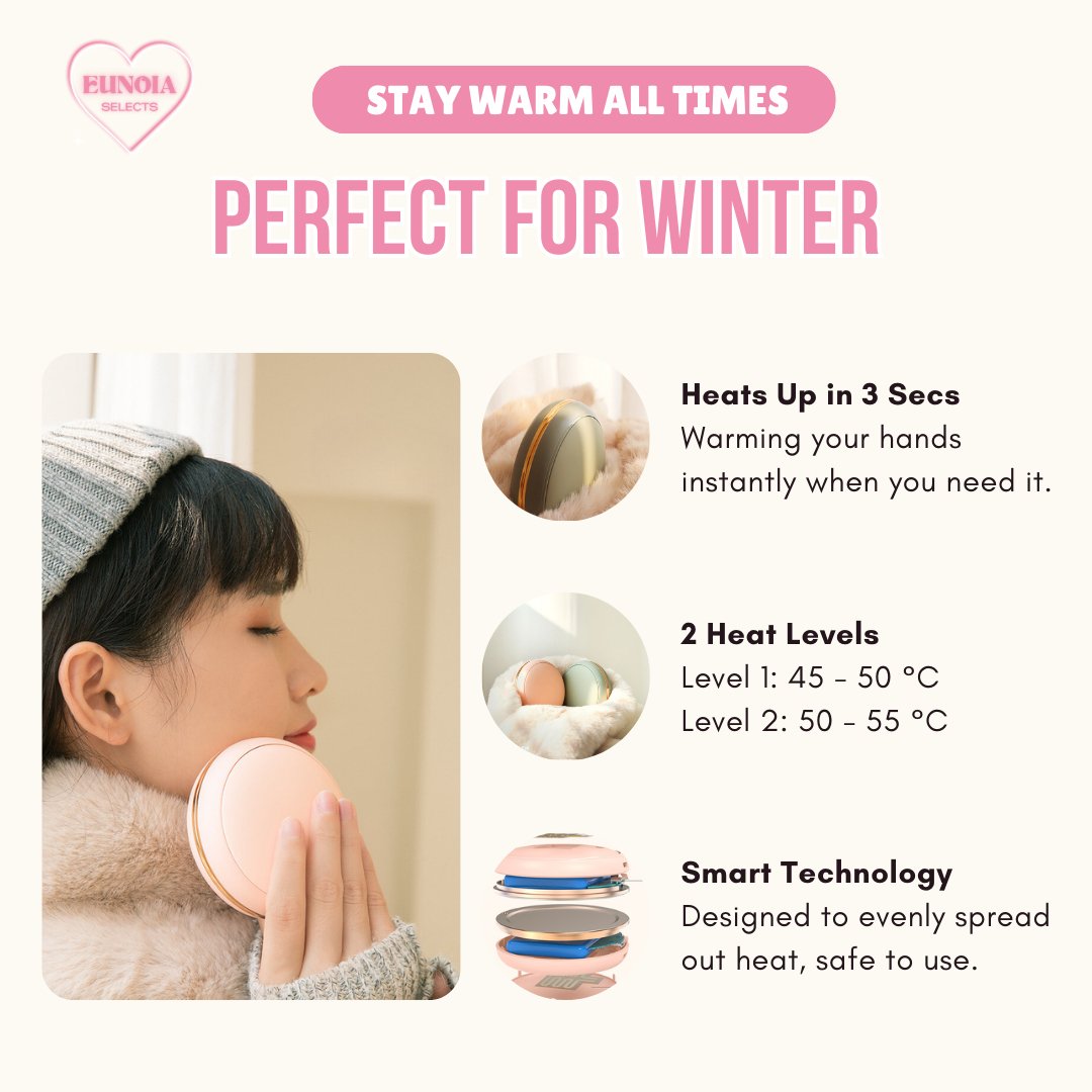 DORAYAKI 3 - IN - 1 Power Bank: 10,000 mAH Portable Charger, Hand Warmer, MirrorPower Banks_Pink__comfort travel_Hand Warmers