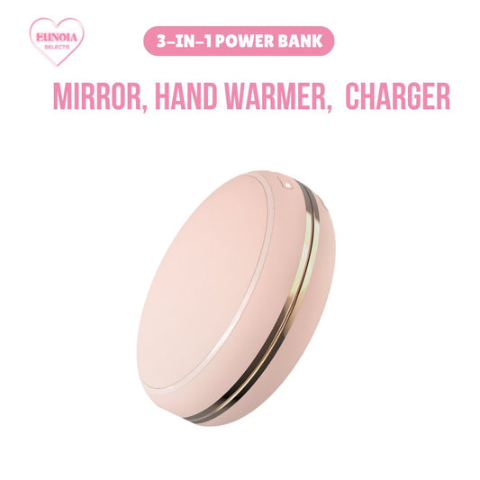 DORAYAKI 3 - IN - 1 Power Bank: 10,000 mAH Portable Charger, Hand Warmer, MirrorPower Banks_Pink__comfort travel_Hand Warmers