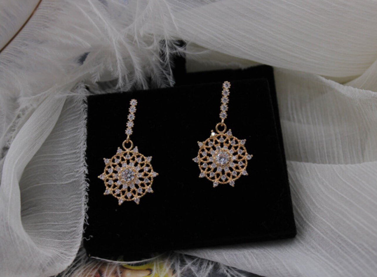 Eira 14K Gold Fill Earrings, Starry Cubic Zirconia Dreamcatcher | Sparkle ShineEarrings_Gold_White_14k Gold_14k_gold_earrings