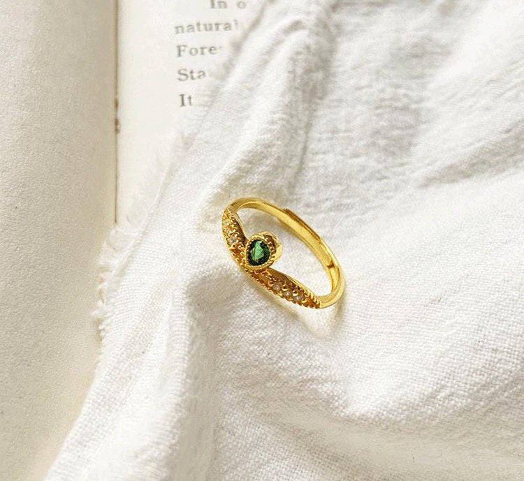 Emerald Pendant Ring, Gold Plated S925 Silver | Vintage InspiredRings_Gold_Emerald Green_emerald_green_emerald_green_ring