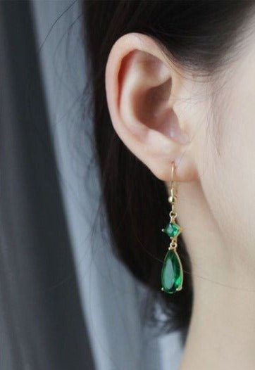 Emerie S925 Silver Emerald Green Dangle Earrings, Teardrop Gems | Vintage InspiredEarrings_Gold_White_birthday_gift_women_cubic_zircon_earring