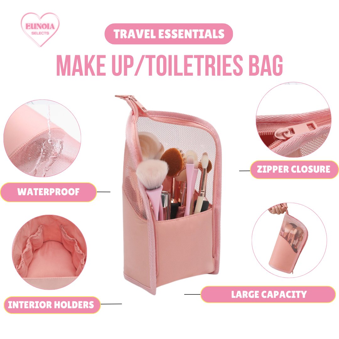 Fifi Make Up/ Toiletries Bag for Travel - Standing Design with Large CapacityMakeup Bags_Pink__comfort travel_Stylish Travel