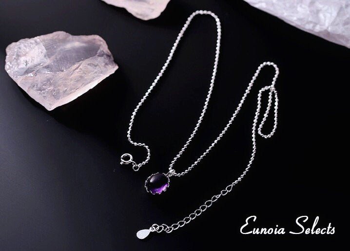 Gia Purple Carnelian Pendant Necklace, S925 Silver Beads Chain | Y2K JewelryNecklaces_Silver_Purple_2000s_jewelry_amethyst