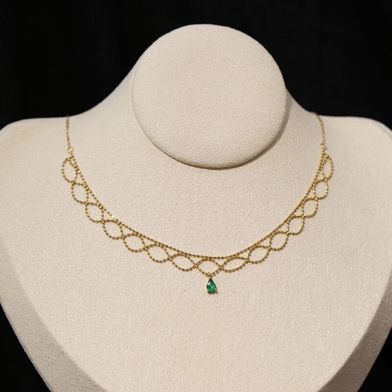 Grace S925 Silver Victorian Emerald Gold Chocker Necklace | Vintage InspiredNecklaces_Gold_Emerald Green_christmas_date night