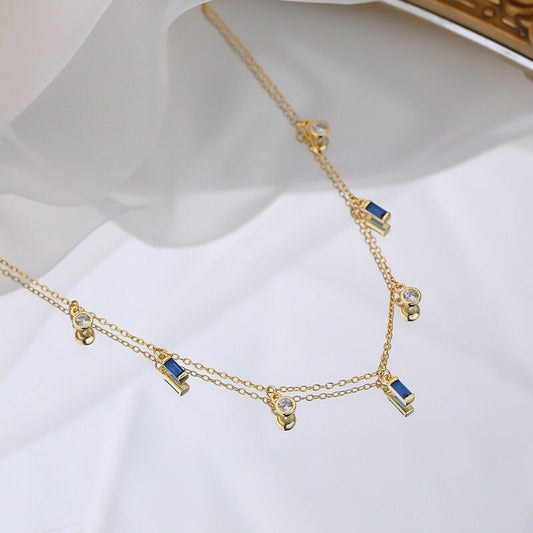 Ivy Sapphire Blue Necklace Dainty Dangle Charms w. 18K Gold Plated ChainNecklaces_Gold_Blue_birthday_gift_women_charm_necklace