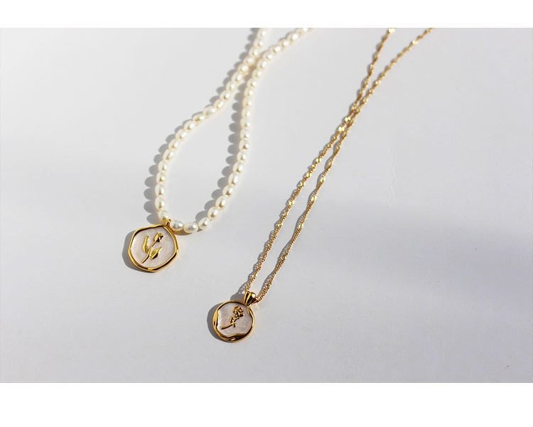 J’adore 18k Gold Pearl Medallion Necklace Set, White Tulip & Rose Design | Minimalist ChicNecklaces_Rose + Gold Chain_Gold_18k Gold_floral_necklace