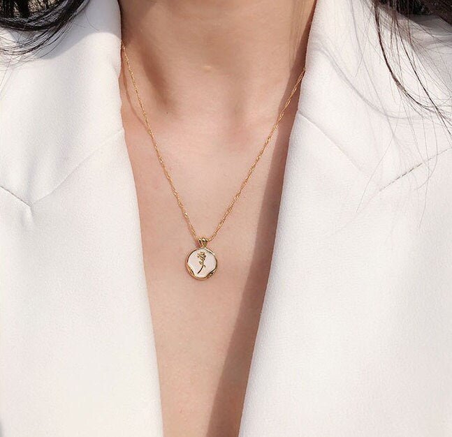 J’adore 18k Gold Pearl Medallion Necklace Set, White Tulip & Rose Design | Minimalist ChicNecklaces_Both Necklace_Gold_18k Gold_floral_necklace