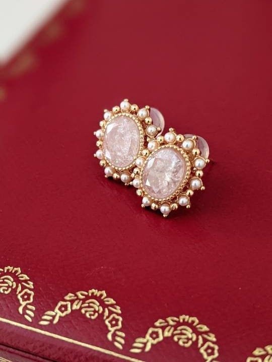 Leighton 14K Gold Plated Pearl & Gem Earrings Victorian Design | Vintage InspiredEarrings_Gold_Pink_14k Gold_antique_accessory