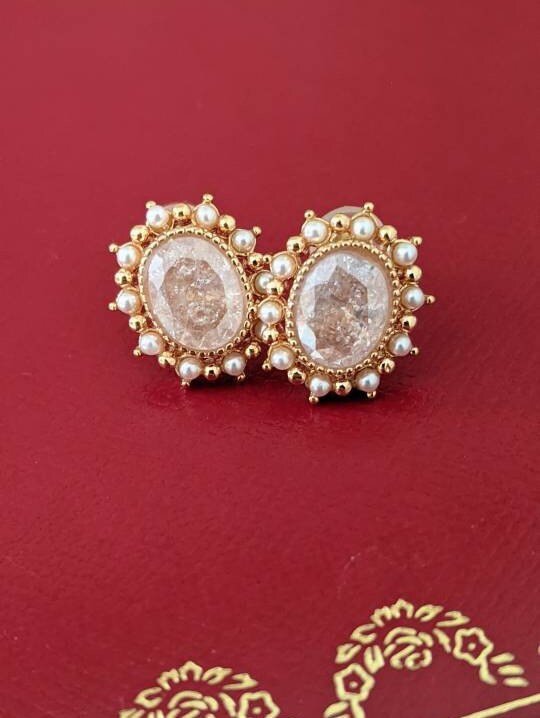 Leighton 14K Gold Plated Pearl & Gem Earrings Victorian Design | Vintage InspiredEarrings_Gold_Pink_14k Gold_antique_accessory