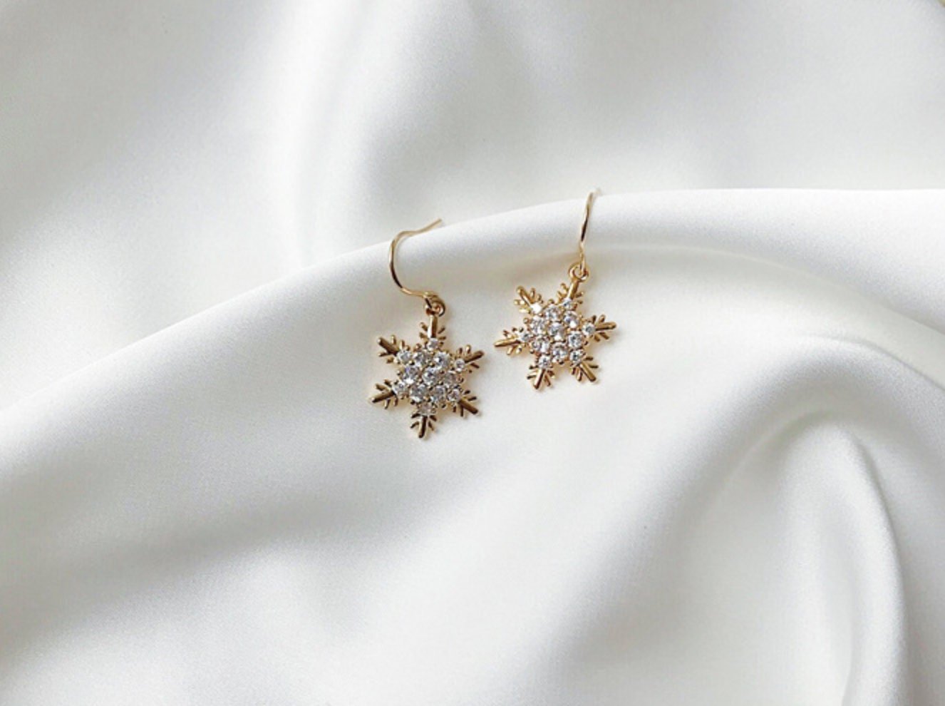 Lumi 14K Gold Fill Earrings, Winter Snowflake Christmas Ornament | Sparkle ShineEarrings_Gold_White_14k Gold_Christmas