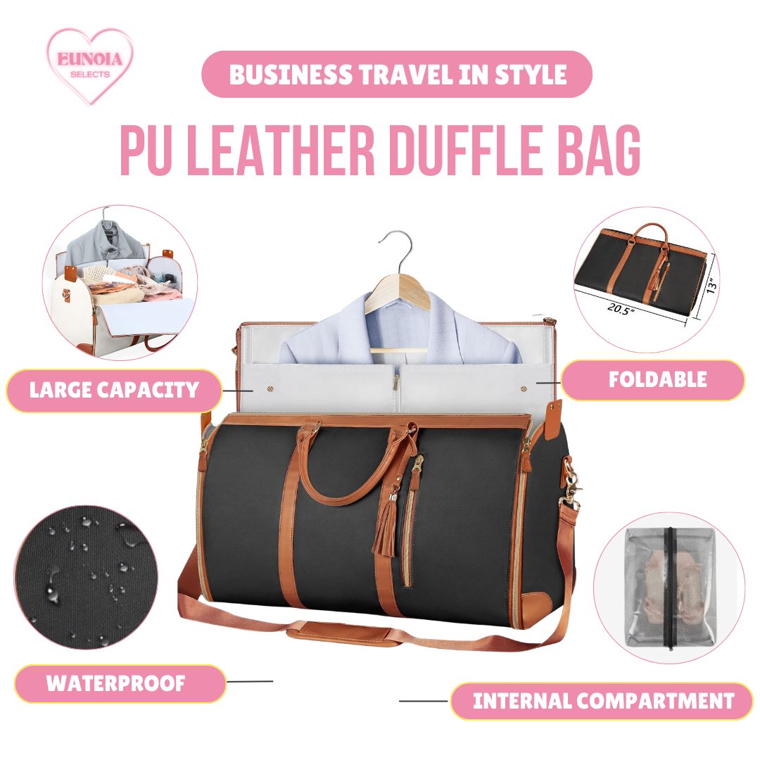 LUXE PU Leather Business Trip Duffle Bag for Sleek & Stylish Travel with Shirt HangerTravel Duffle Bags_Black__Backpacks_gym bags