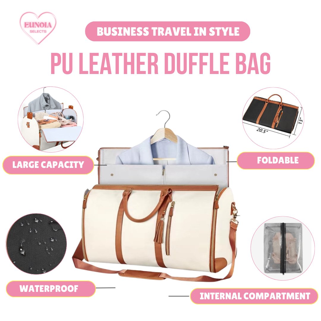 LUXE PU Leather Business Trip Duffle Bag for Sleek & Stylish Travel with Shirt HangerTravel Duffle Bags_White__Backpacks_gym bags