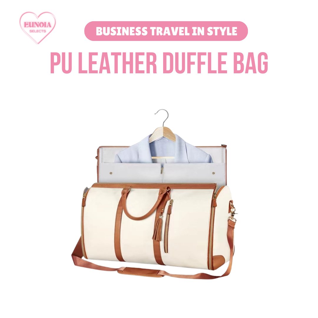 LUXE PU Leather Business Trip Duffle Bag for Sleek & Stylish Travel with Shirt HangerTravel Duffle Bags_White__Backpacks_gym bags