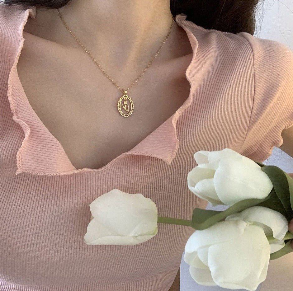 Margo S925 Earrings & Necklace Set, Gold Tulip Floral Design | Minimalist ChicJewelry Sets_Necklace Only_Gold_dainty_earrings_floral_earrings