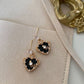 Melody S925 Silver Black Carnelian Earrings, w Heart/ Square Pendants | Vintage InspiredEarrings_Heart_Gold_black_carnelian_black_earrings