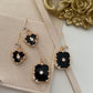 Melody S925 Silver Black Carnelian Earrings, w Heart/ Square Pendants | Vintage InspiredEarrings_Heart_Gold_black_carnelian_black_earrings