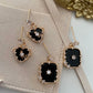 Melody S925 Silver Black Carnelian Earrings, w Heart/ Square Pendants | Vintage InspiredEarrings_Heart_Gold_black_carnelian_black_earrings