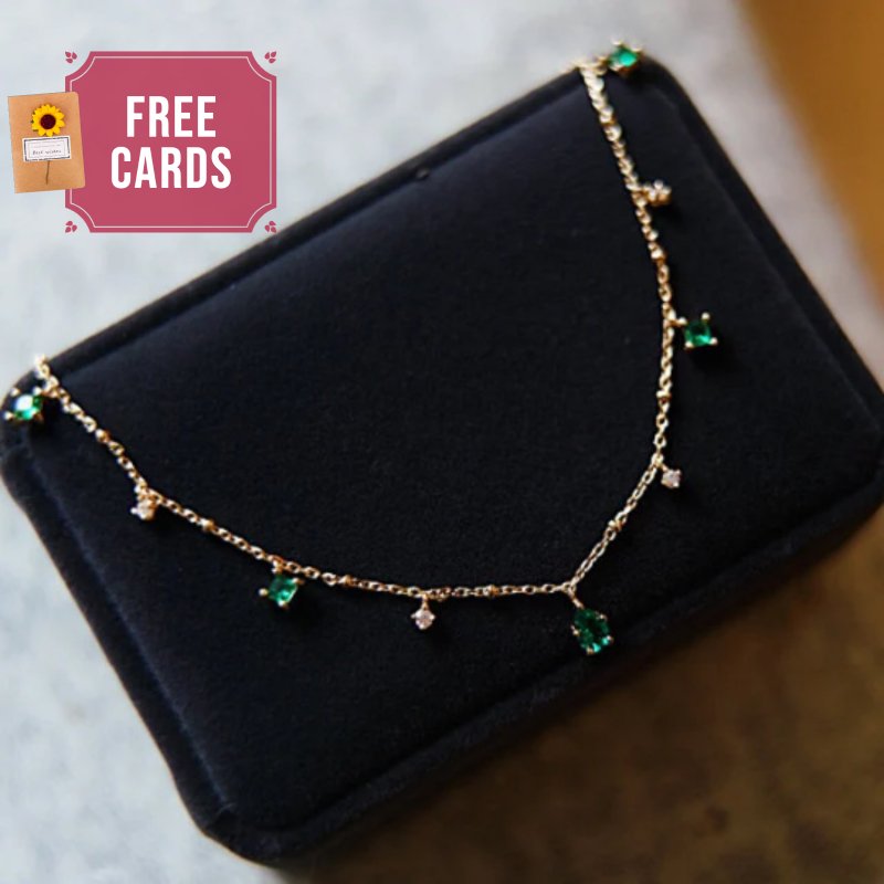 Mera S925 Silver Emerald Pendant Necklace, Dainty Dangle Green Charms✨ | Vintage InspiredNecklaces_Gold_Emerald Green_antique_necklace_birthday_gift_women