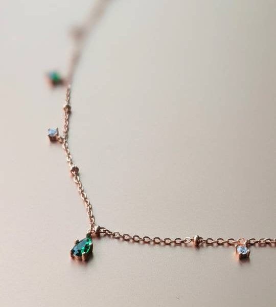 Mera S925 Silver Emerald Pendant Necklace, Dainty Dangle Green Charms✨ | Vintage InspiredNecklaces_Rose Gold_Emerald Green_antique_necklace_birthday_gift_women