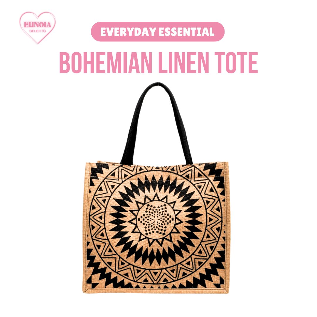 MIA Bohemian Linen Tote Bag - Large Capacity Chic Purse for EverydayTote Bags_Black Sun__Fashion Bags_Stylish Travel