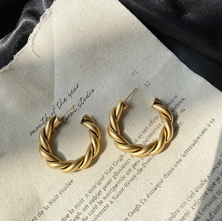 Millie 14k Gold Plated Twisted Hoops Earrings | Vintage InspiredEarrings_Gold__14k Gold_back_to_school