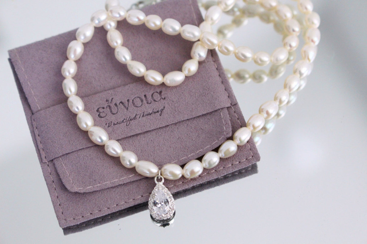 Pearl Chain with Zirconia Gem Pendant | Wedding & PromNecklaces_Pearl White_White_audrey_hepburn_audrey_hepburn_pearl