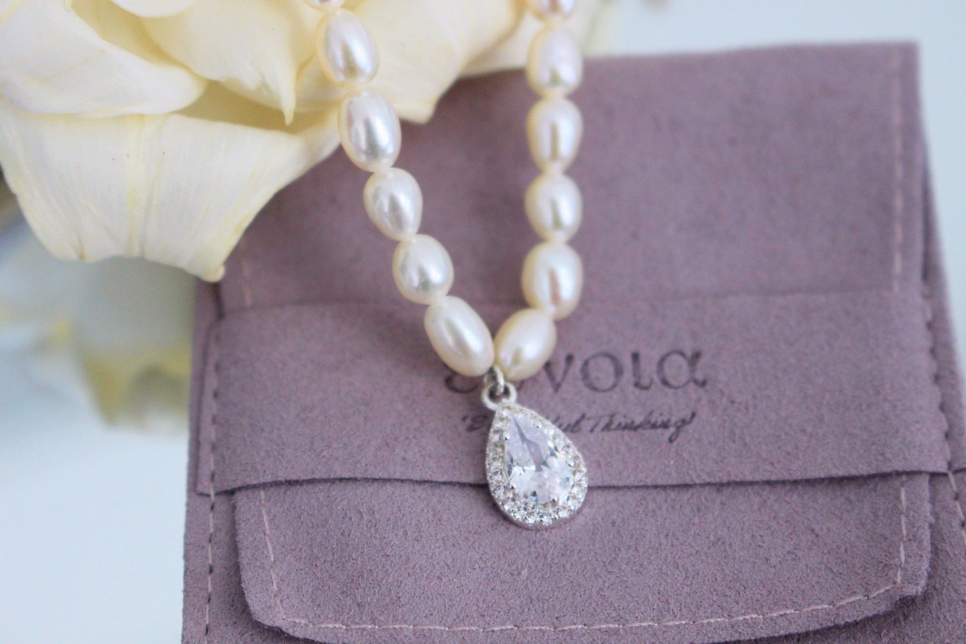 Pearl Chain with Zirconia Gem Pendant | Wedding & PromNecklaces_Pearl White_White_audrey_hepburn_audrey_hepburn_pearl