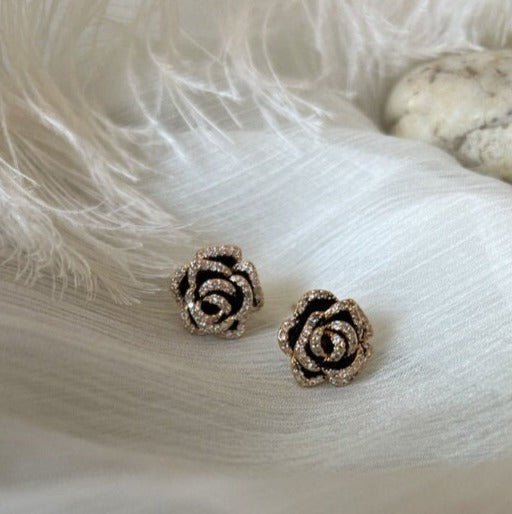 S925 Silver Black Carnation Gold Vintage Flower Earrings | Vintage InspiredEarrings_Gold_Black_black_earrings_elegant_earring