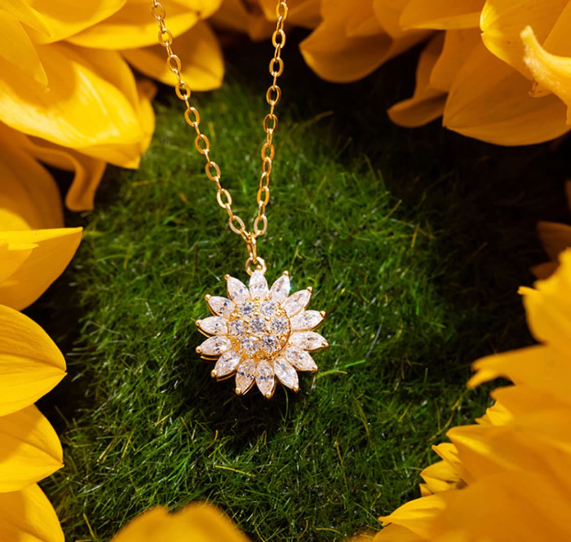 S925 Silver Necklace, Spinning Sunflower Pendant Charm | Sparkle ShineNecklaces_Gold_White_antique_necklace_birthday_gift_women