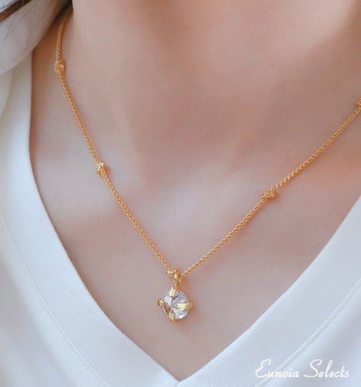 Serenity 18K Gold Vermeil Necklace w. Black or Clear Gem Pendant | Minimalist ChicNecklaces_Gold_White_18k Gold_birthday_gift_women