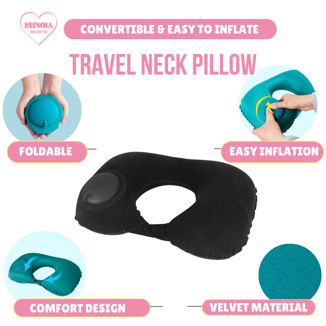 Softi Best Rated Travel Neck Pillow - Inflatable & Comfiest for Long Airplane FlightsTravel Neck Pillows_Black__comfort travel_TRAVEL GEARS