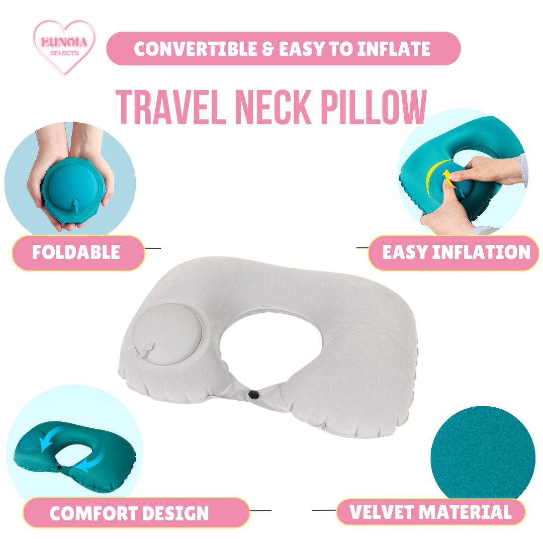 Softi Travel Neck Pillow - Foldable & Portable, Easy Inflatable with Air PumpTravel Neck Pillows_Gray__comfort travel_TRAVEL GEARS